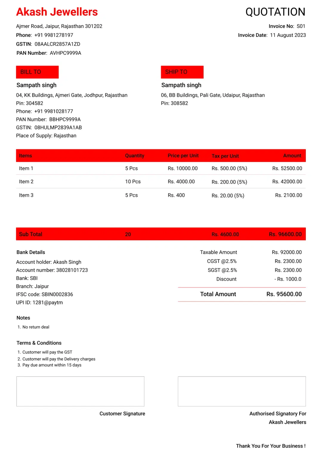 enterprise jewellery shop quotation format to create professional quotation