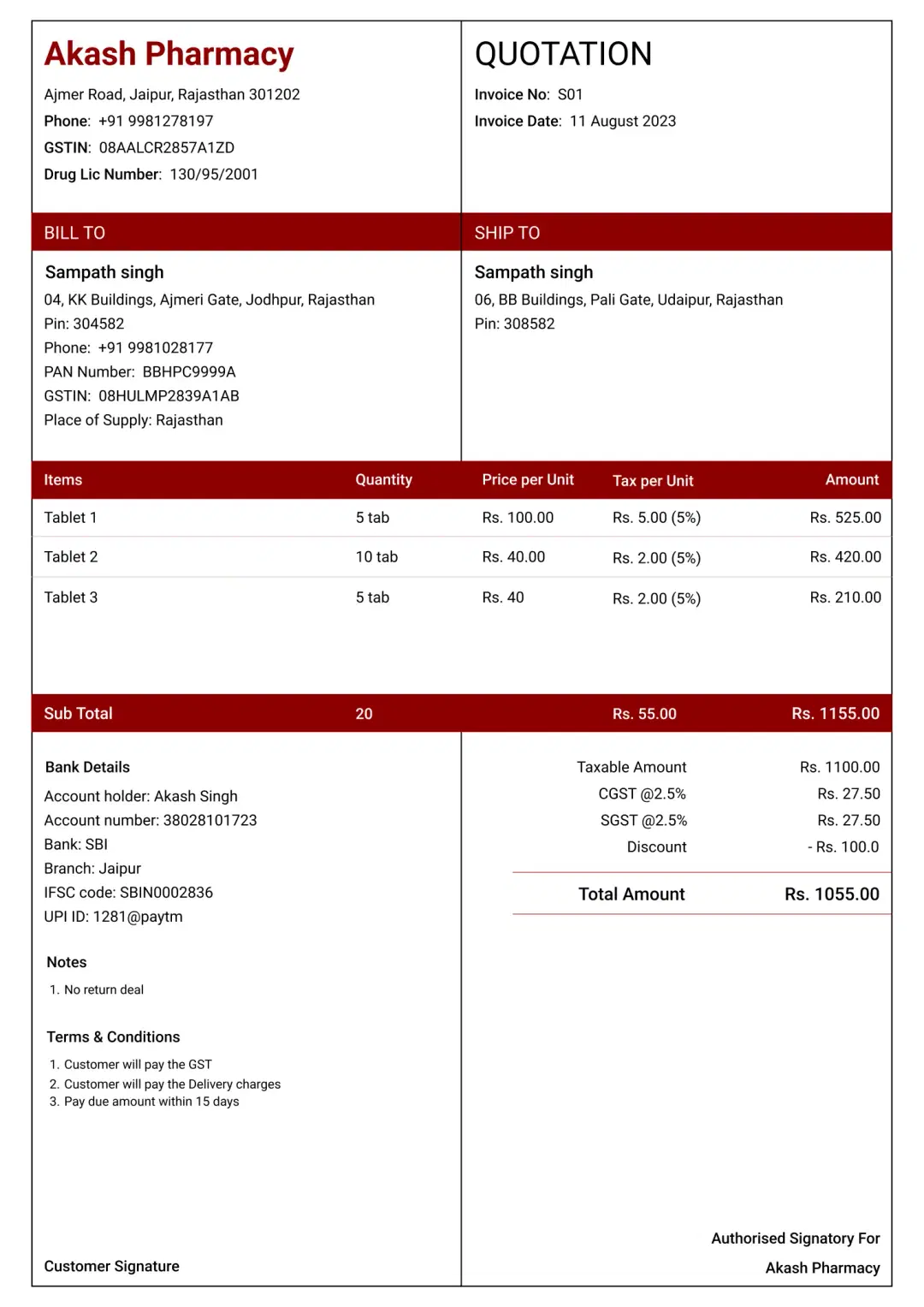 Standard medical shop quotation format to create professional quotation