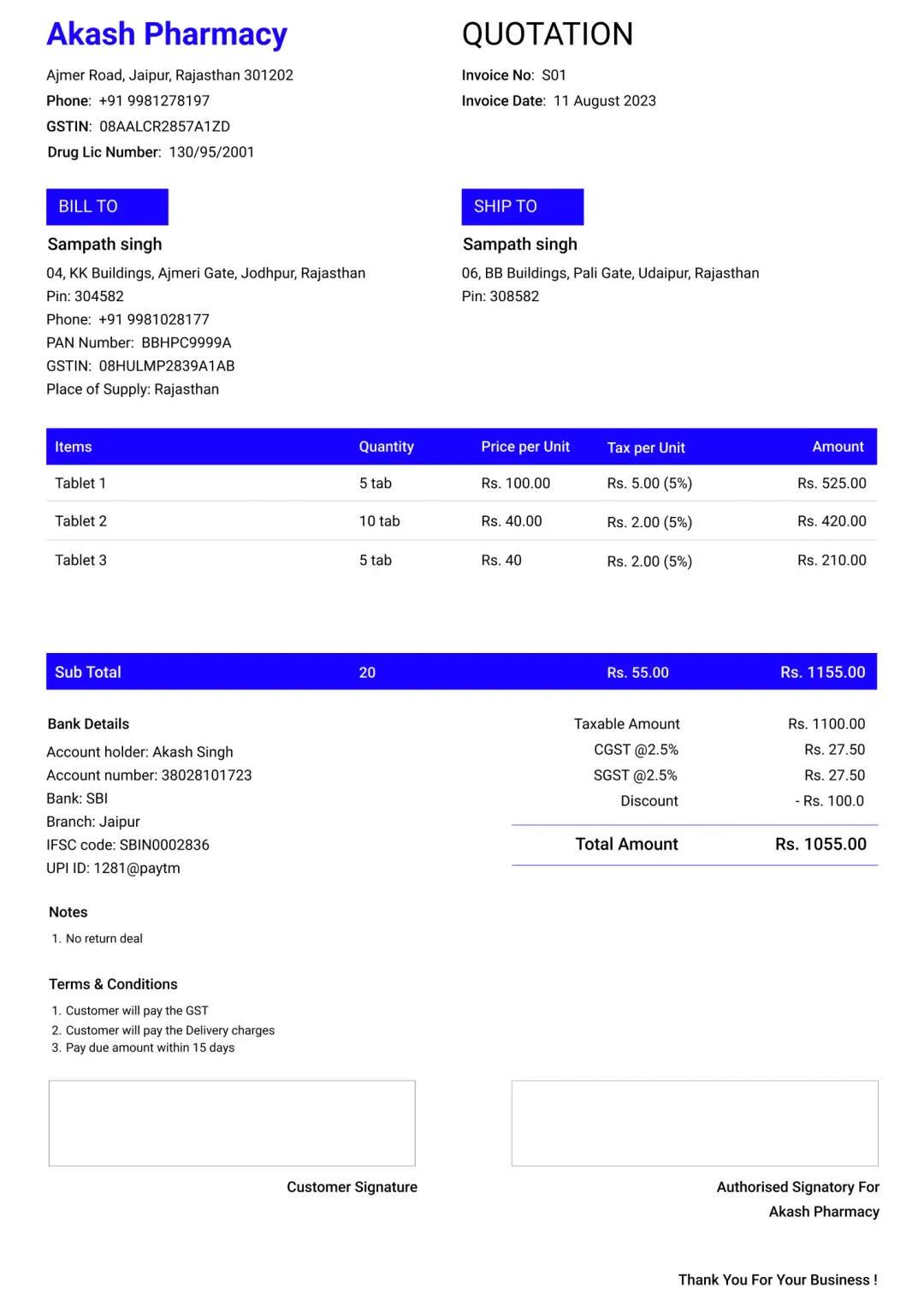 Stylish medical shop quotation format to create professional quotation