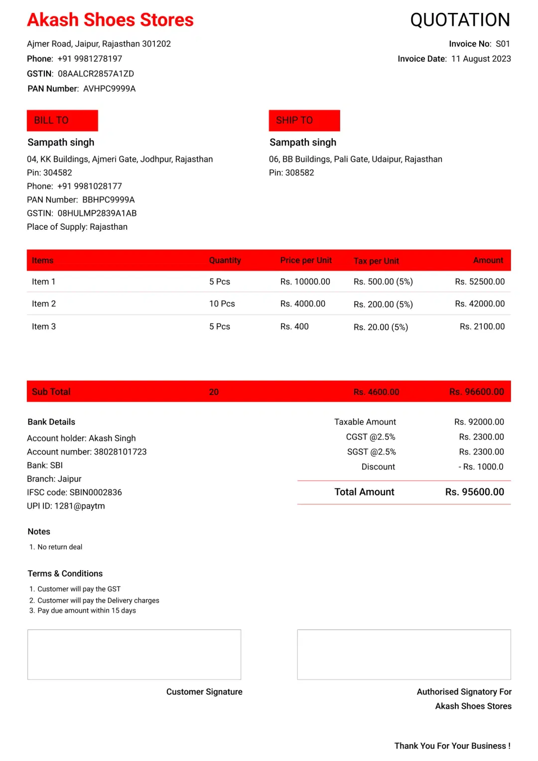 enterprise shoes quotation format to create professional quotation