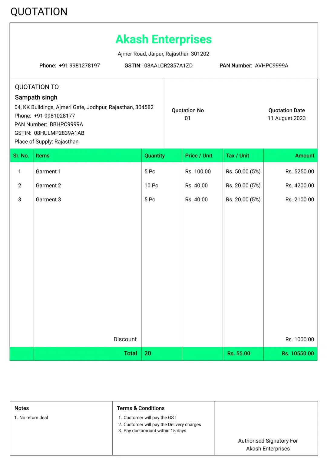 classic cloth quotation format to create professional quotation