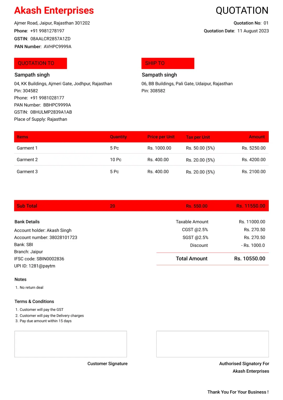 enterprise cloth quotation format to create professional quotation